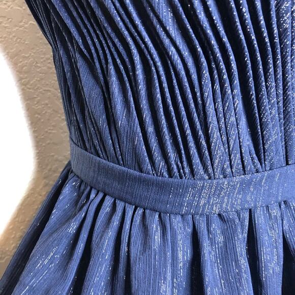 IEENA for Mac Duggal navy metallic tiered ruffle sleeveless midi formal dress 4 - Picture 6 of 16